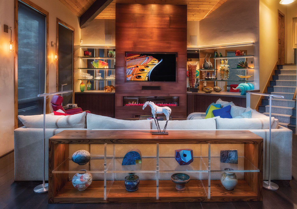 Four Seasons of Luxury - Living Room with Custom Glass Shelving for Art
