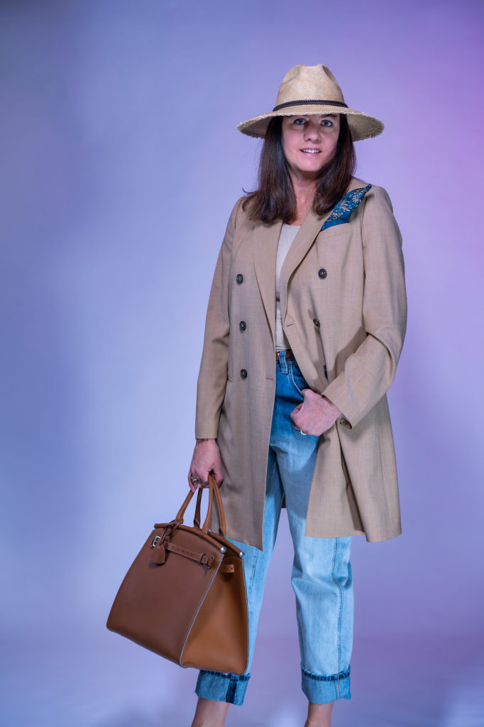 Kasia fashion shoot all Brunello Cucinelli with brown Ralph Lauren bag