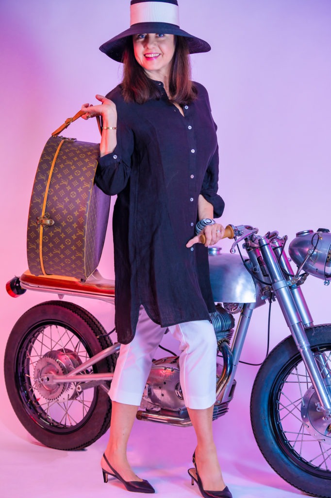 Kasia fashion outfit with Louis Vuitton bag and motorcyle