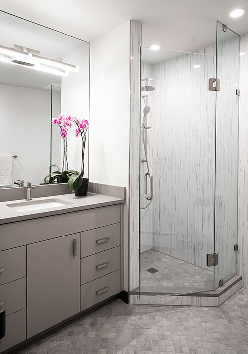 Singletree townhome remodel - remodeled bathroom, gray tones